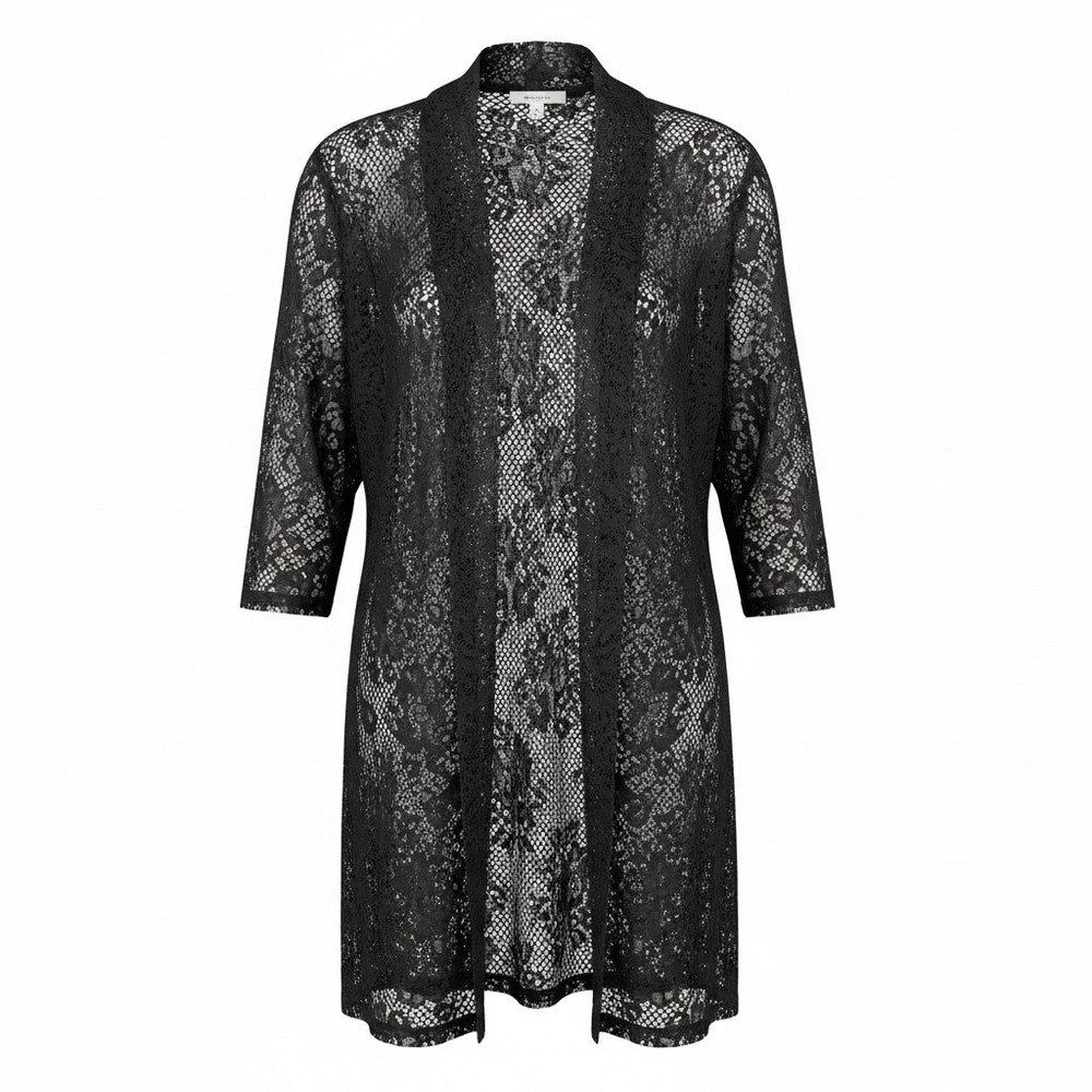 Shannon Ford New York Black Lace Mesh Open Front Cardigan 1X Plus Size
